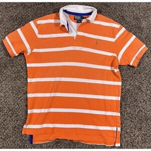 Vintage Polo Ralph Lauren Shirt Men's Sz Large Orange Kanye Rugby Striped Pony